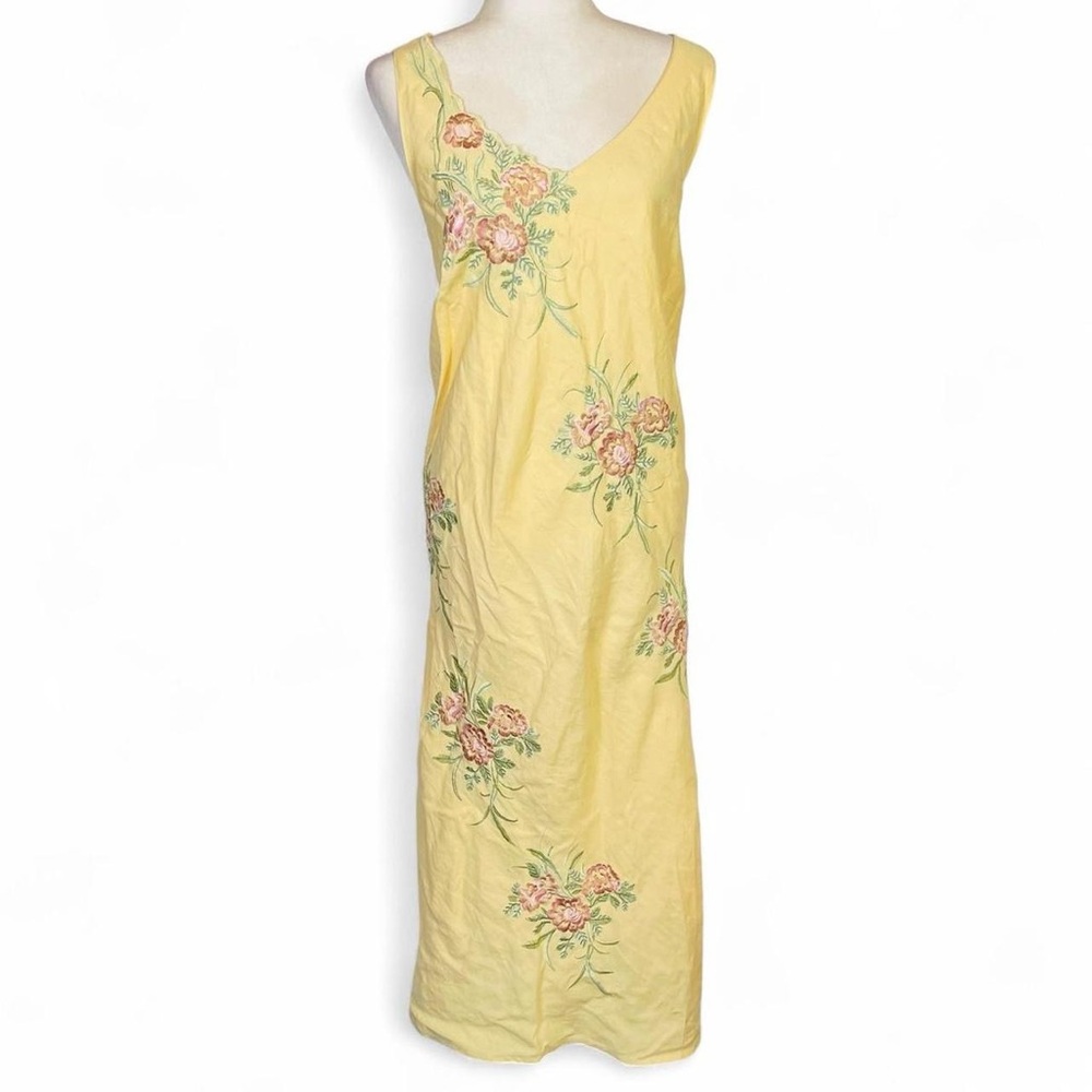 Y2K Vintage Jennifer Women Plus Size 20 Embroidered Dress Sleeveless Yellow